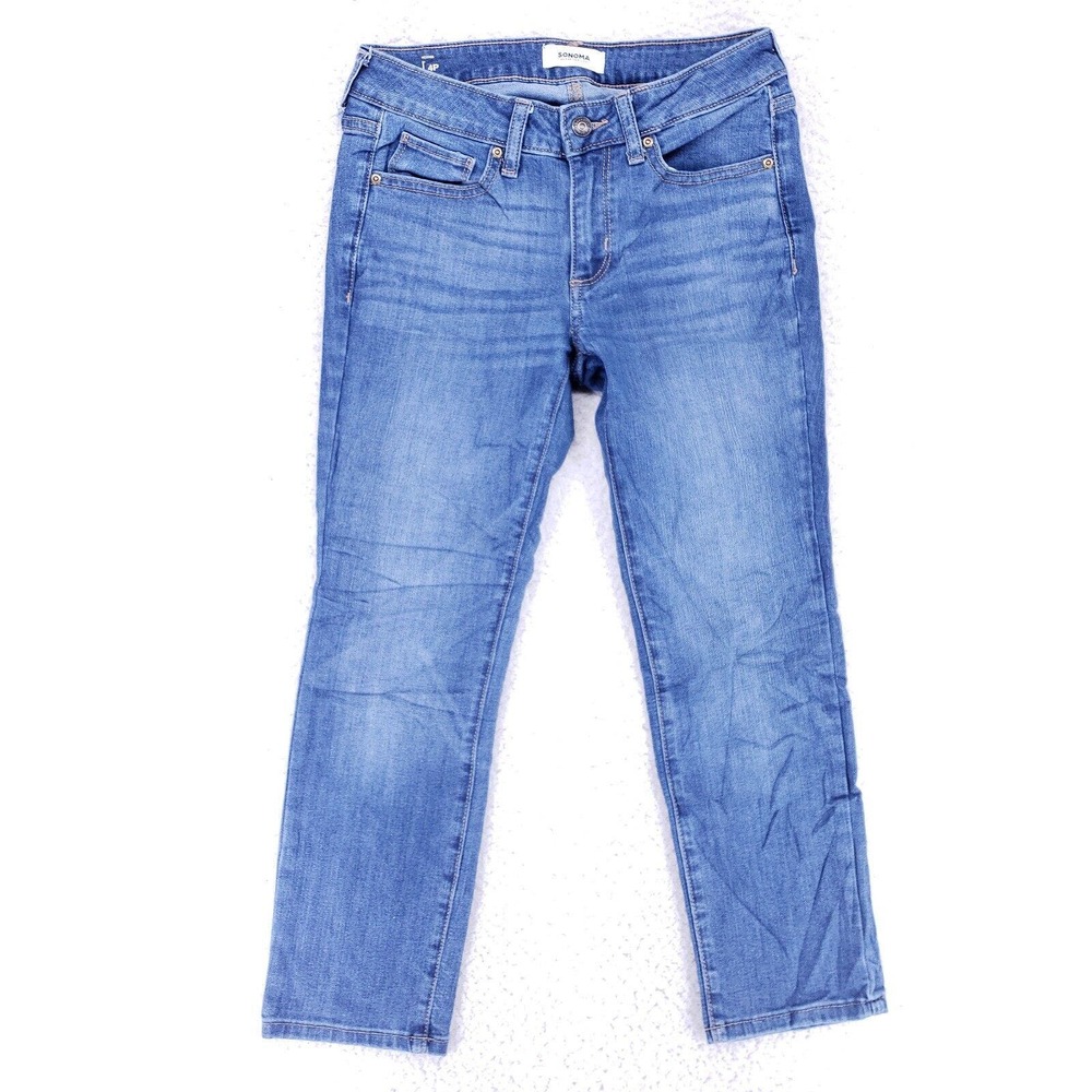 Sonoma Jean Denim Cotton Women SZ 4 Blue Straight Stretch VTG Mid Rise Slim 90s